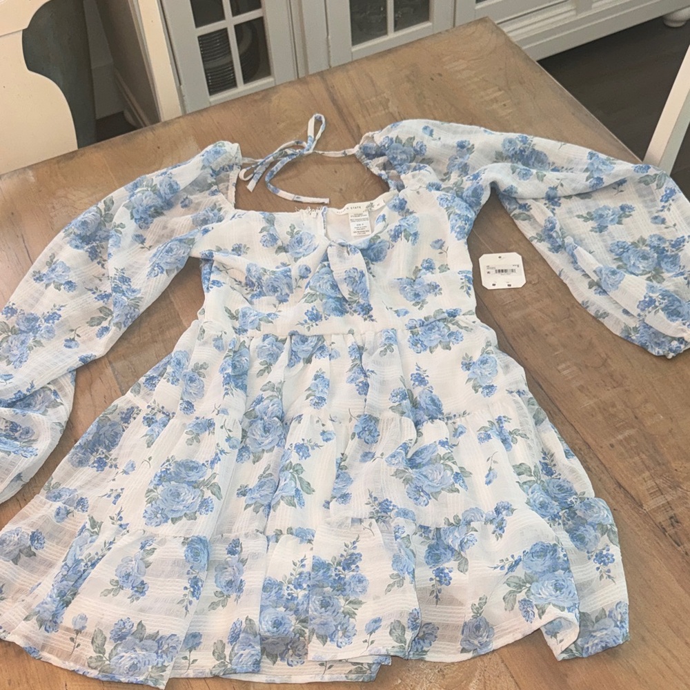 Altar'd State White Mini Dress with Blue Floral Print